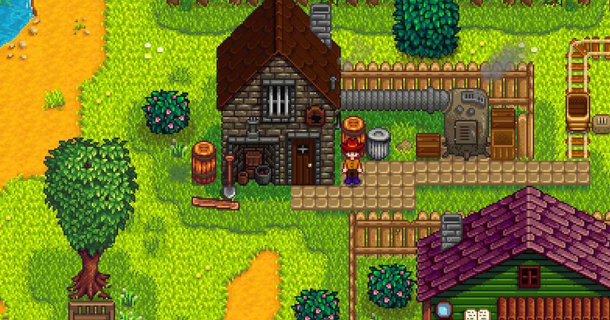 Standing by the Blacksmith with Omni-Geodes in Stardew Valley.
