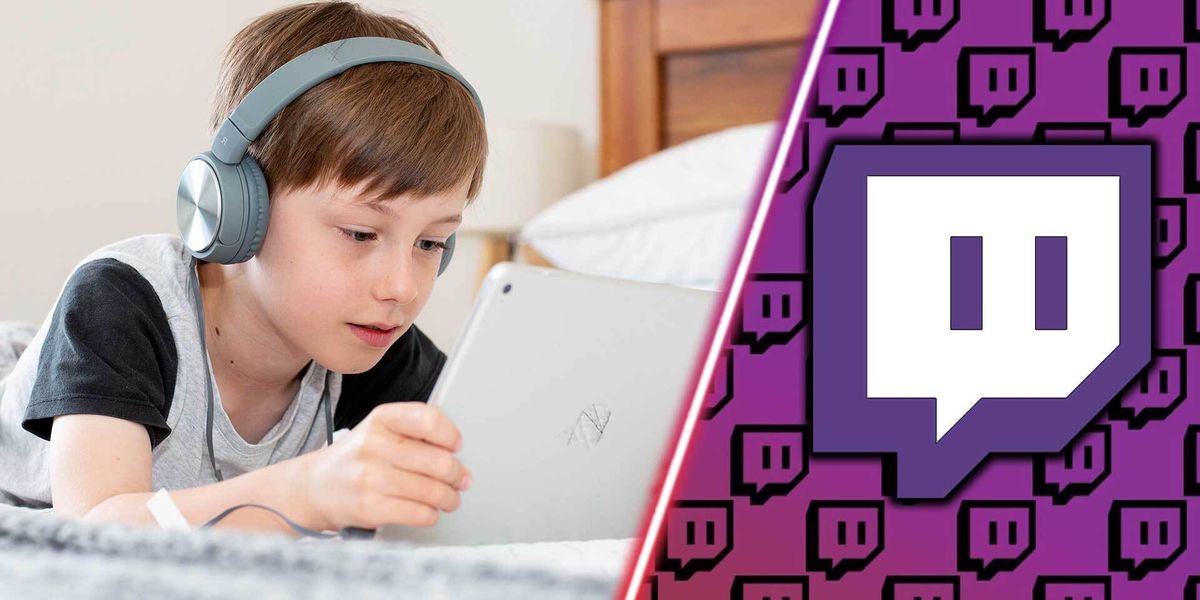 A child beside the Twitch logo.