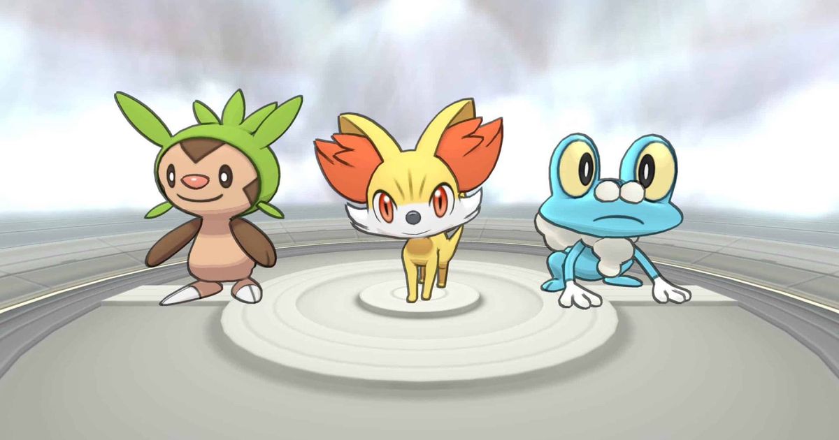 Three Pokémon are standing next to each other on a stage
