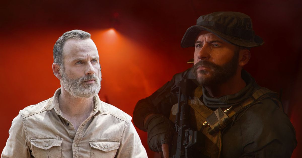 Modern Warfare 3 Captain Price and The Walking Dead Rick Grimes on red background