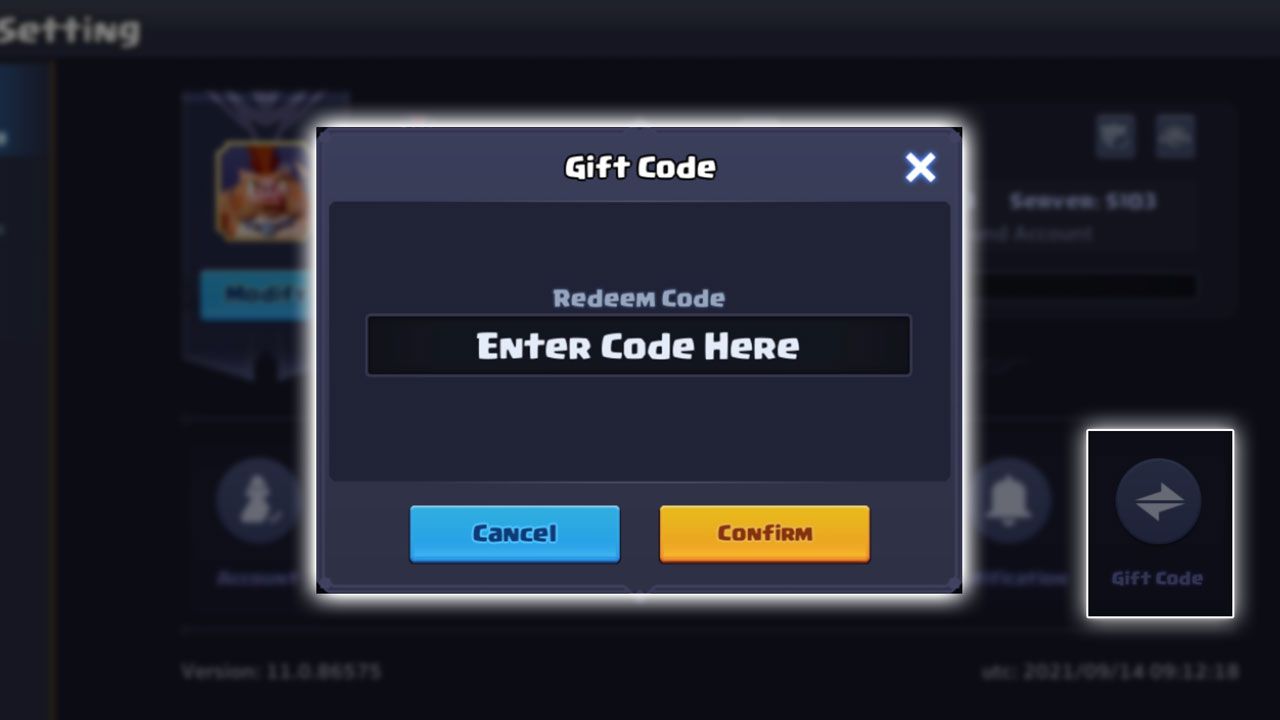 The in-game method of redeeming Valor Legends codes.