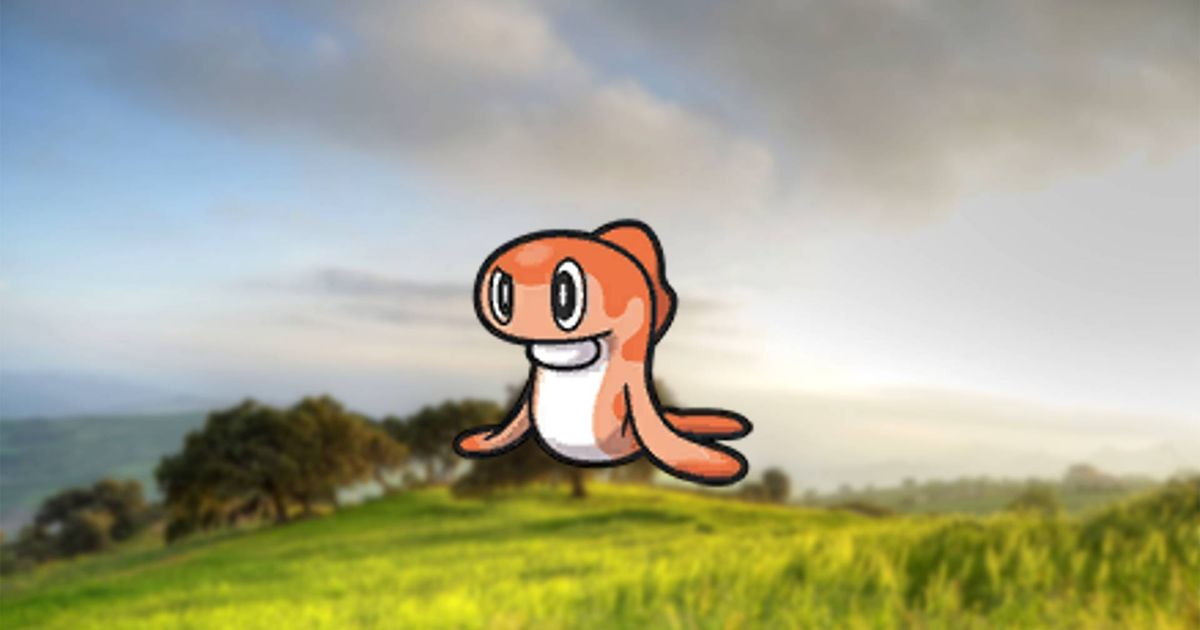 The Pokemon Tatsugiri stood on a grassy hill