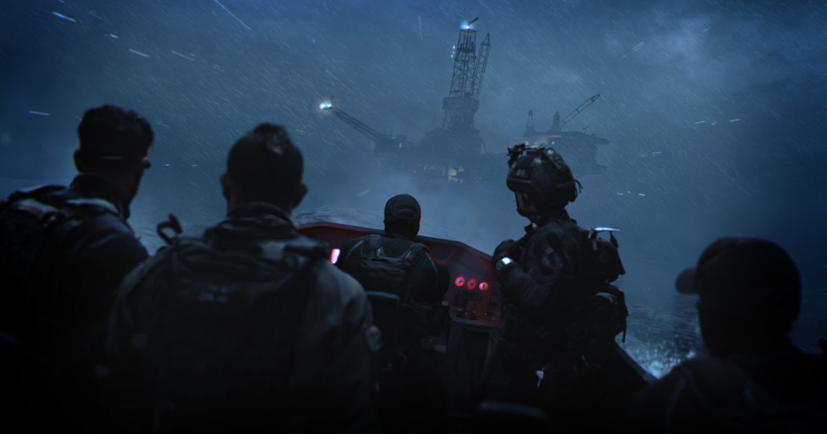 Image showing Modern Warfare 2 players approaching oil rig