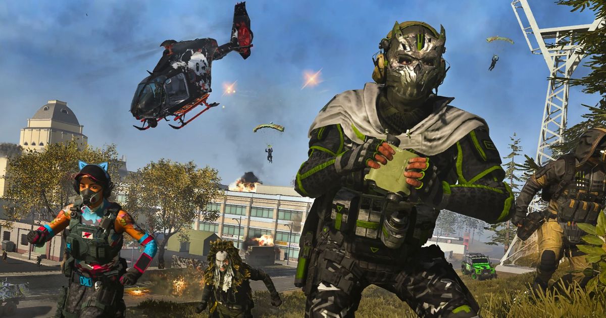 Warzone Mobile Golden Phantom Ghost skin with other players and helicopter in background