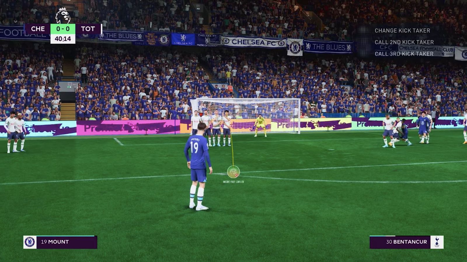 Image of Mason Mount taking a free kick in FIFA 23.