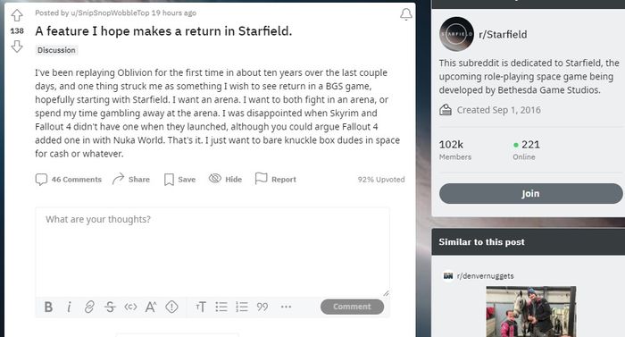 The thread on the Starfield subreddit.