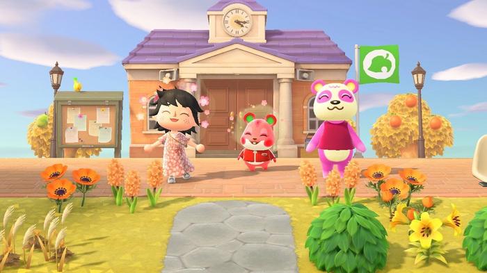 A player with villagers Pinky and Apple, who both have September birthdays in Animal Crossing: New Horizons.