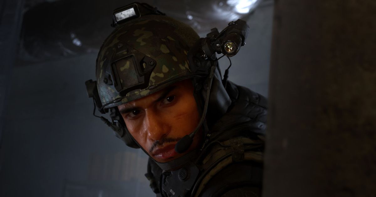 Modern Warfare 3 Gaz wearing helmet with light in background