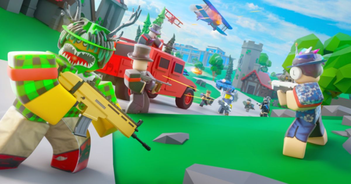 Screenshot from Base Battle, showing several Roblox characters in a gunfight