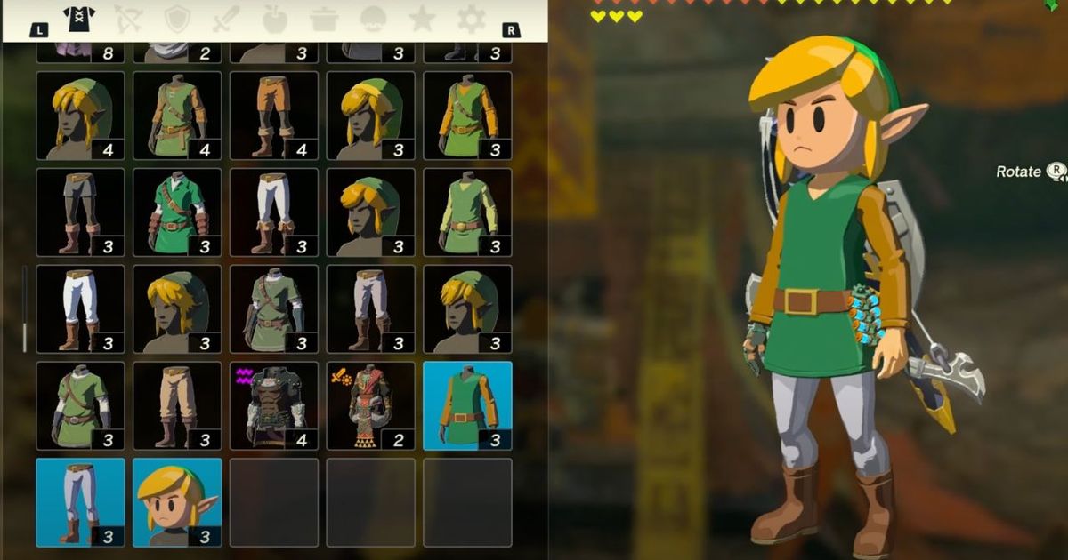 Link's Awakening Armor Set in Zelda Tears of the Kingdom.