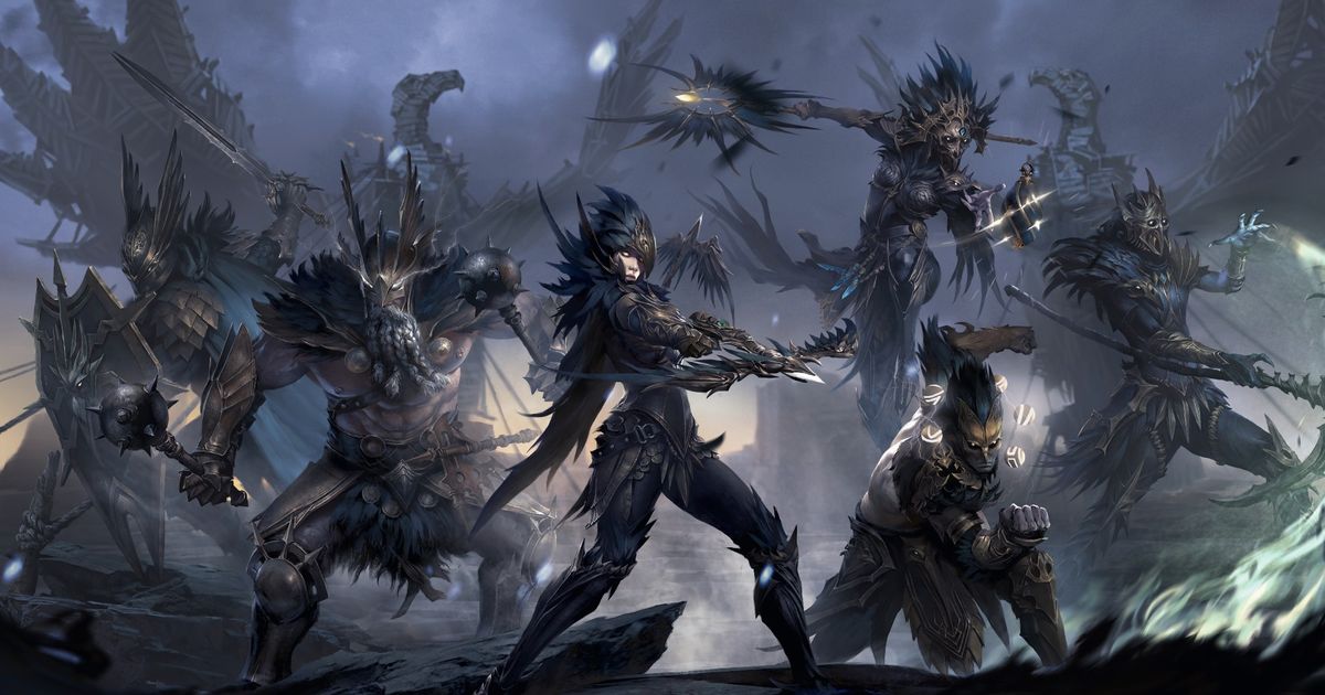 Image of various evil characters against a dark background in Diablo Immortal.