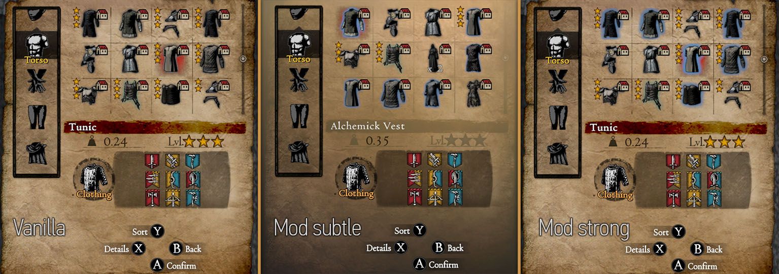 This displays the color and description of the mod. It makes the inventory system easier to see and understand.