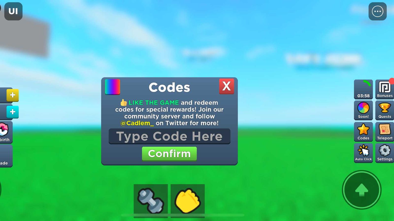 The code redemption screen in Training Simulator.
