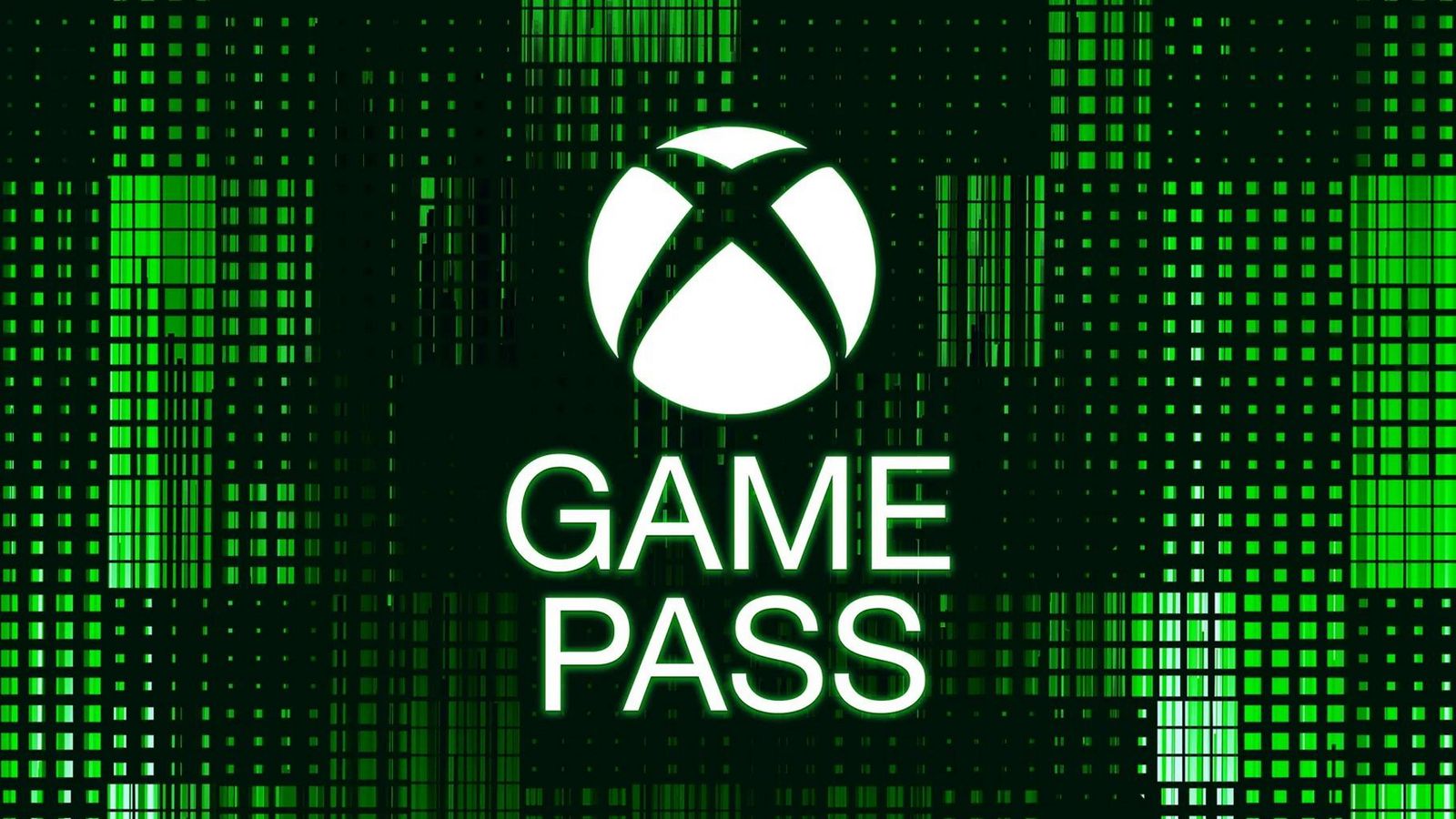 A promotional image for Xbox Game Pass. The Xbox logo on a green checkered background.