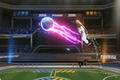 Screenshot from Rocket League Sideswipe, showing a car shooting the ball with a powerup