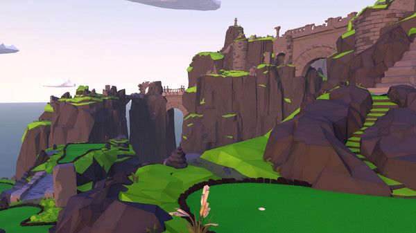 A virtual golf course in Walkabout Mini Golf VR set in a mountain side.