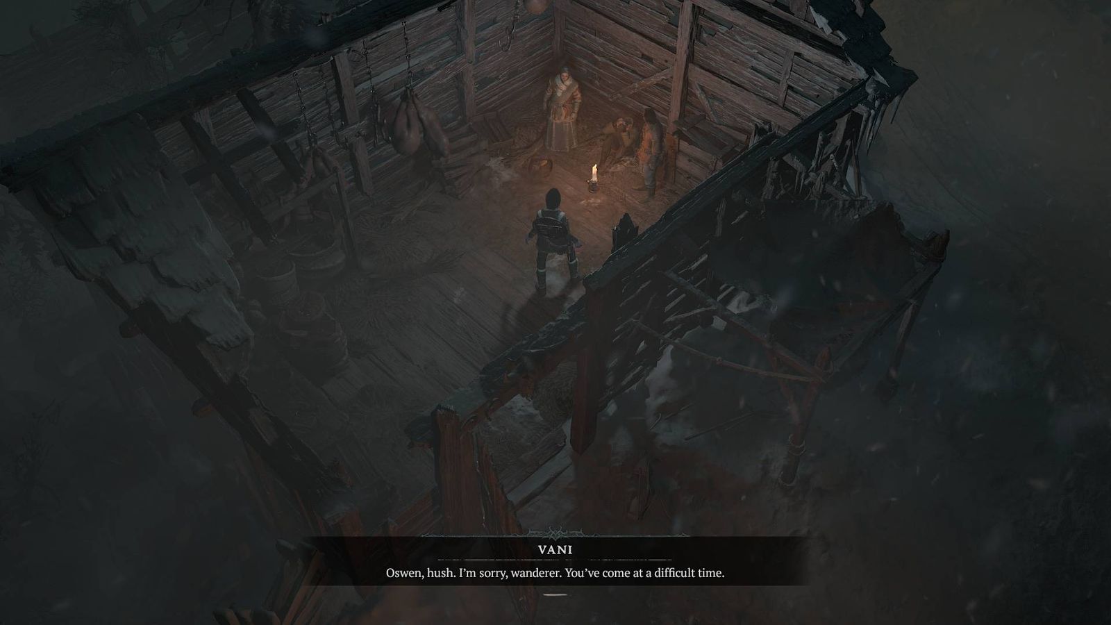 Gameplay image showing an old wooden hut in Diablo 4.