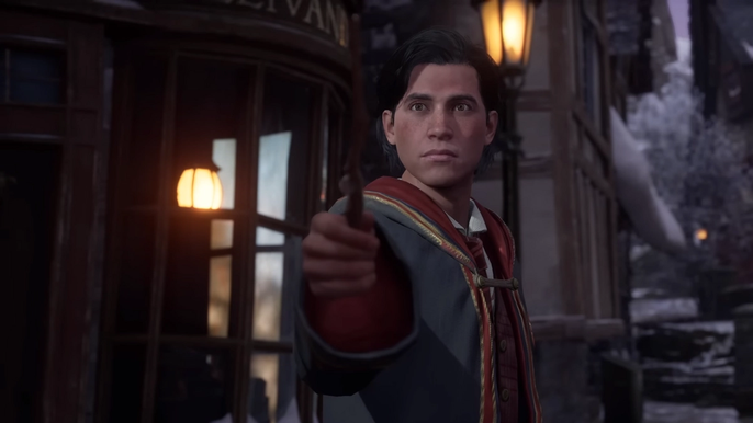 A screenshot of a player casting their wand in Hogwarts Legacy.