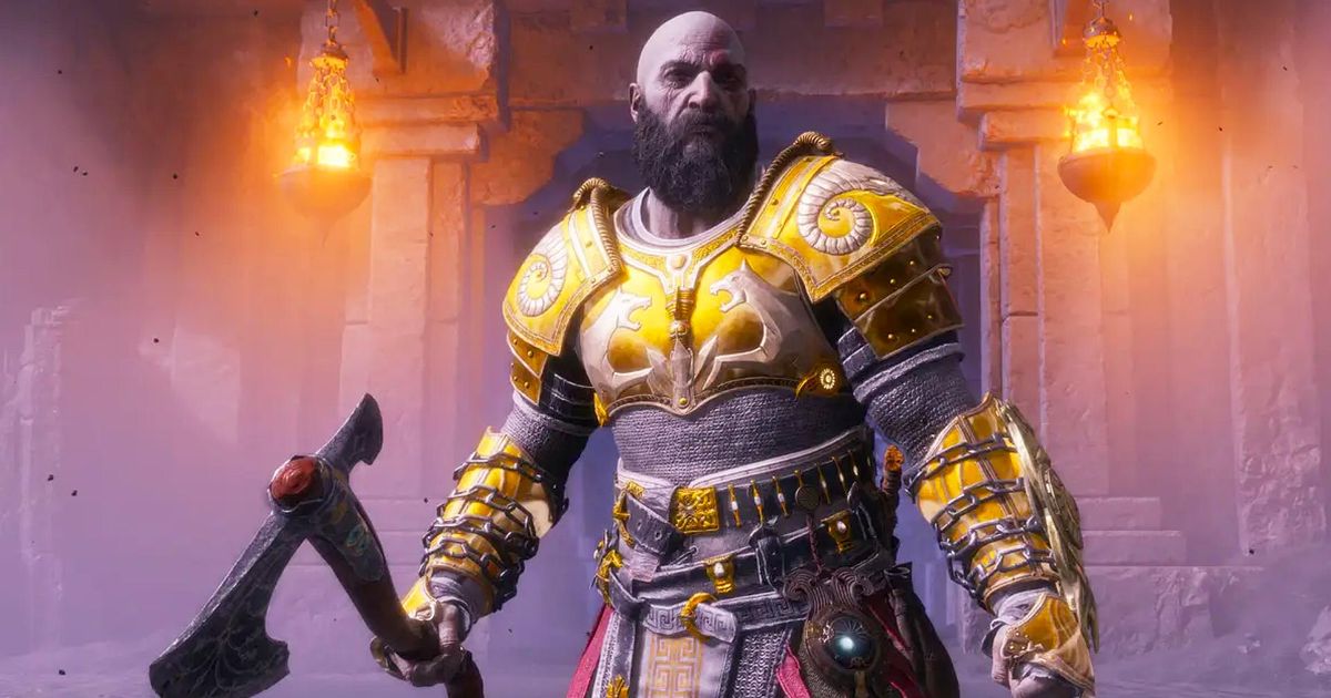 Kratos wearing golden armour in God of War Ragnarok