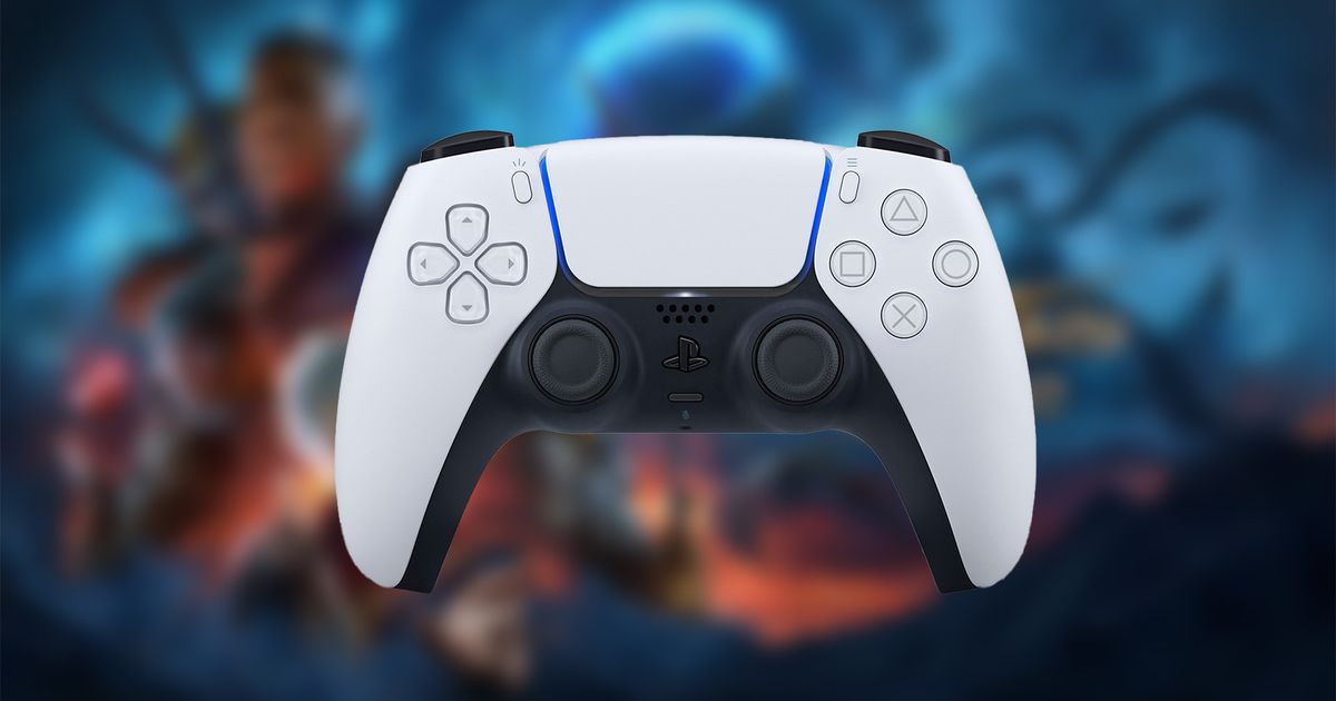 An image of a PS5 controller against a promotional image of Baldur's Gate 3.