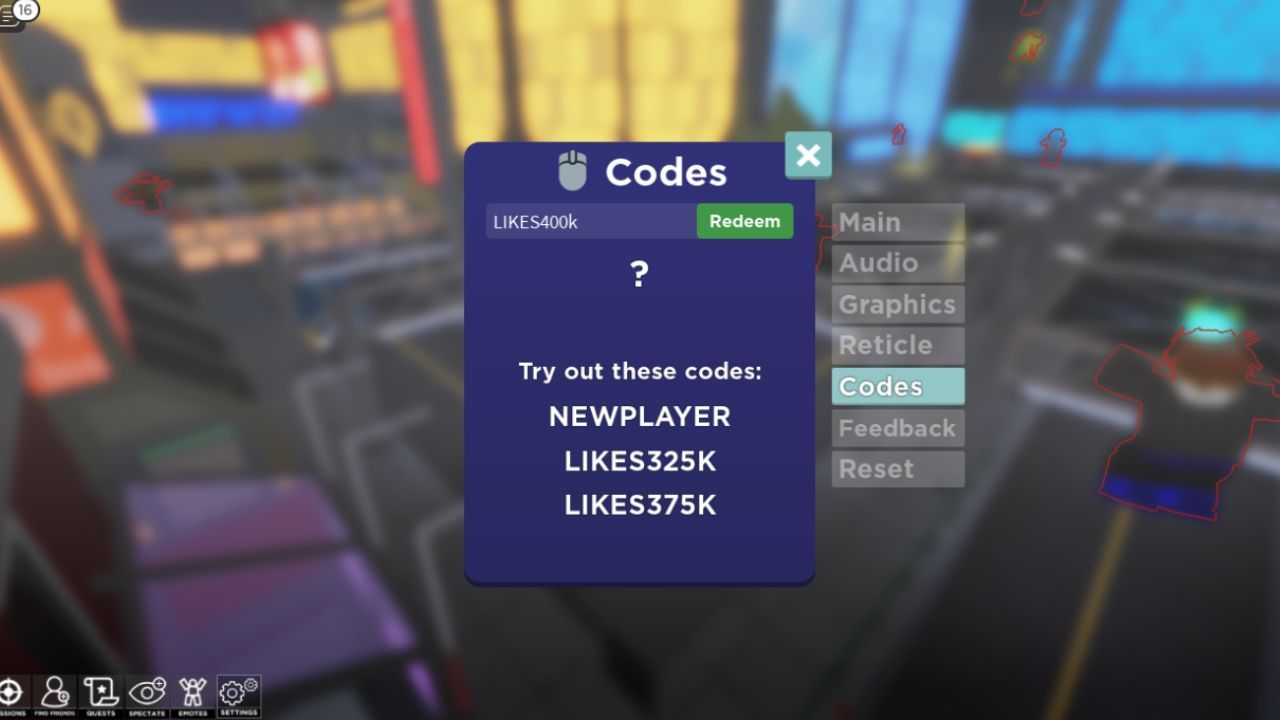 AIMBLOX Codes tab 
