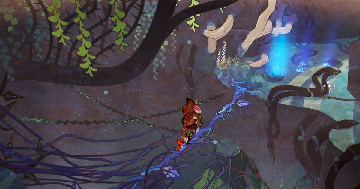 Cereza exploring the Avalon Forest in Bayonetta Origins: Cereza and the Lost Demon.