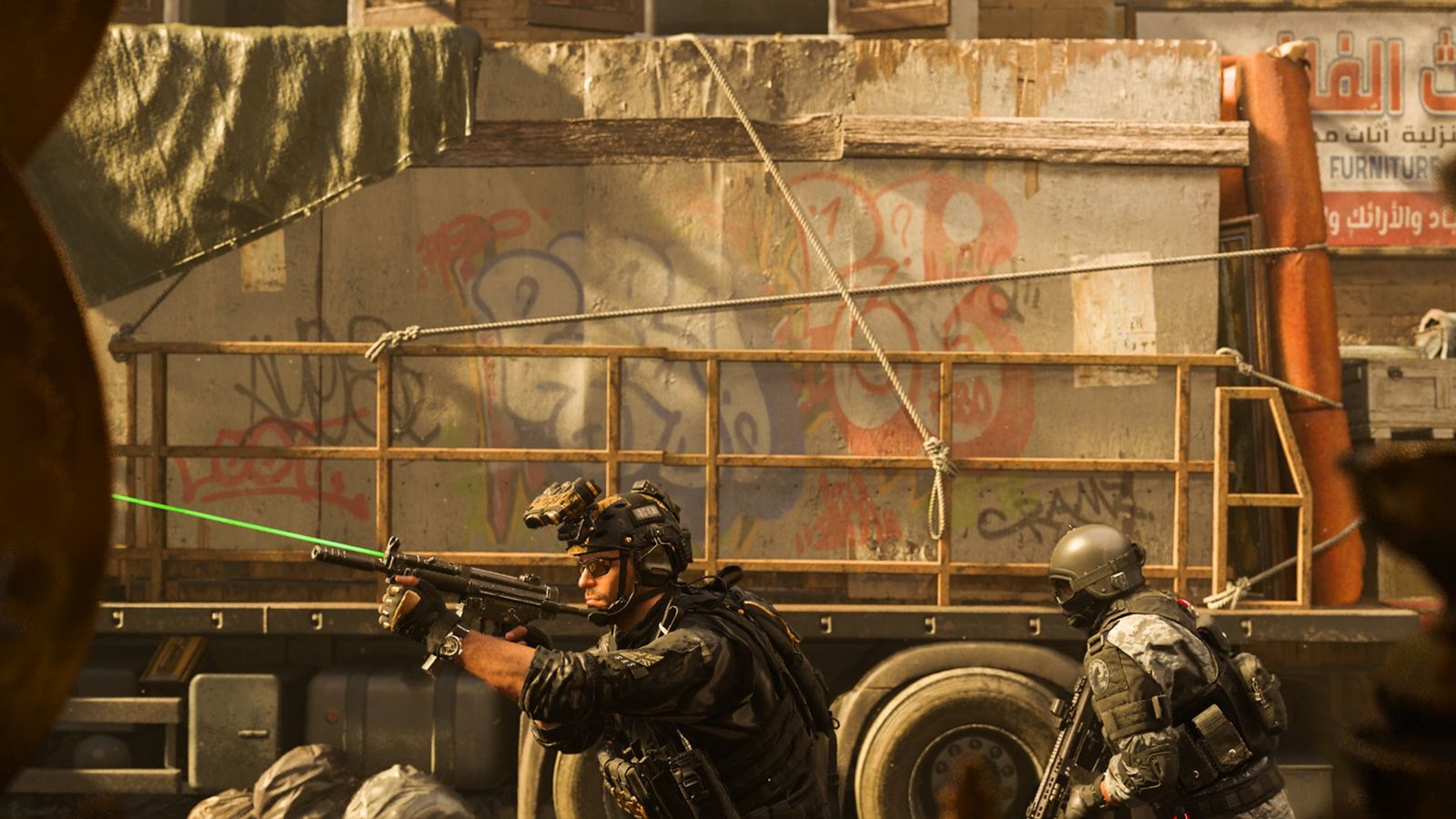 Screenshot of Warzone 2 player aiming with submachine gun