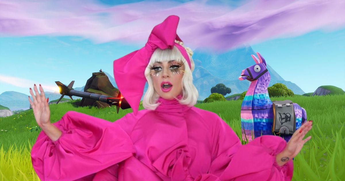 Lady Gaga in a Fortnite background