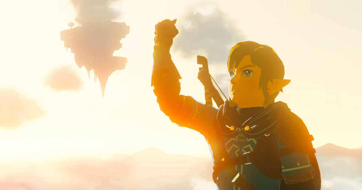 Link holding up his arm in Tears of the Kingdom