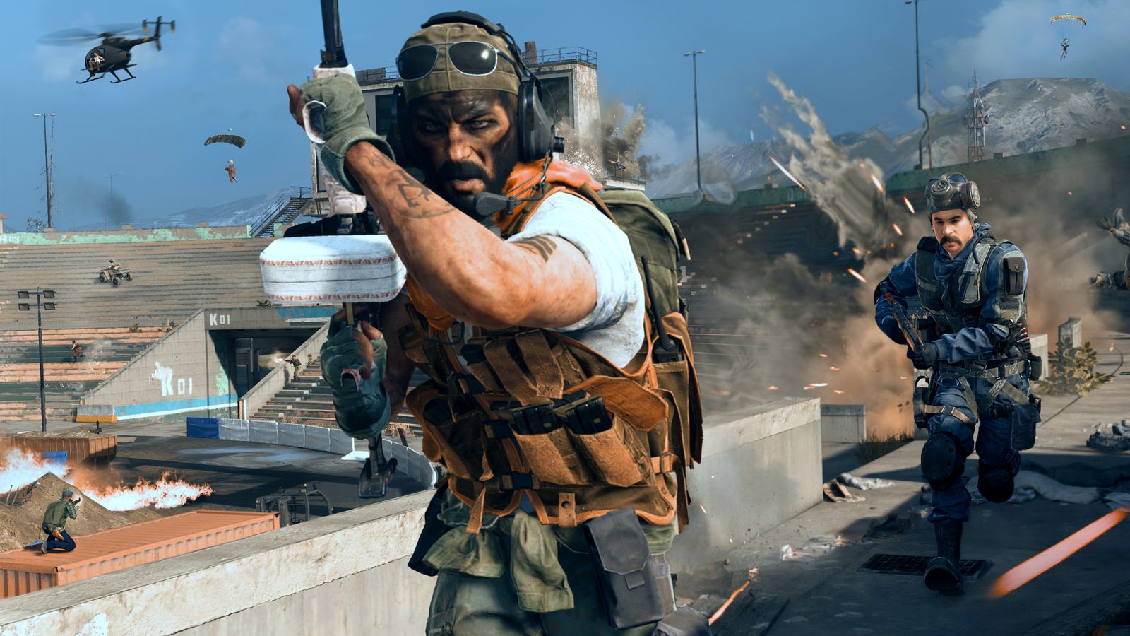 Image showing Warzone operator sprinting in front of Captain Price