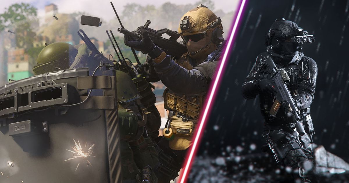 Modern Warfare 3 player firing gun behind player using riot shield and Modern Warfare 3 player wearing night-vision goggles
