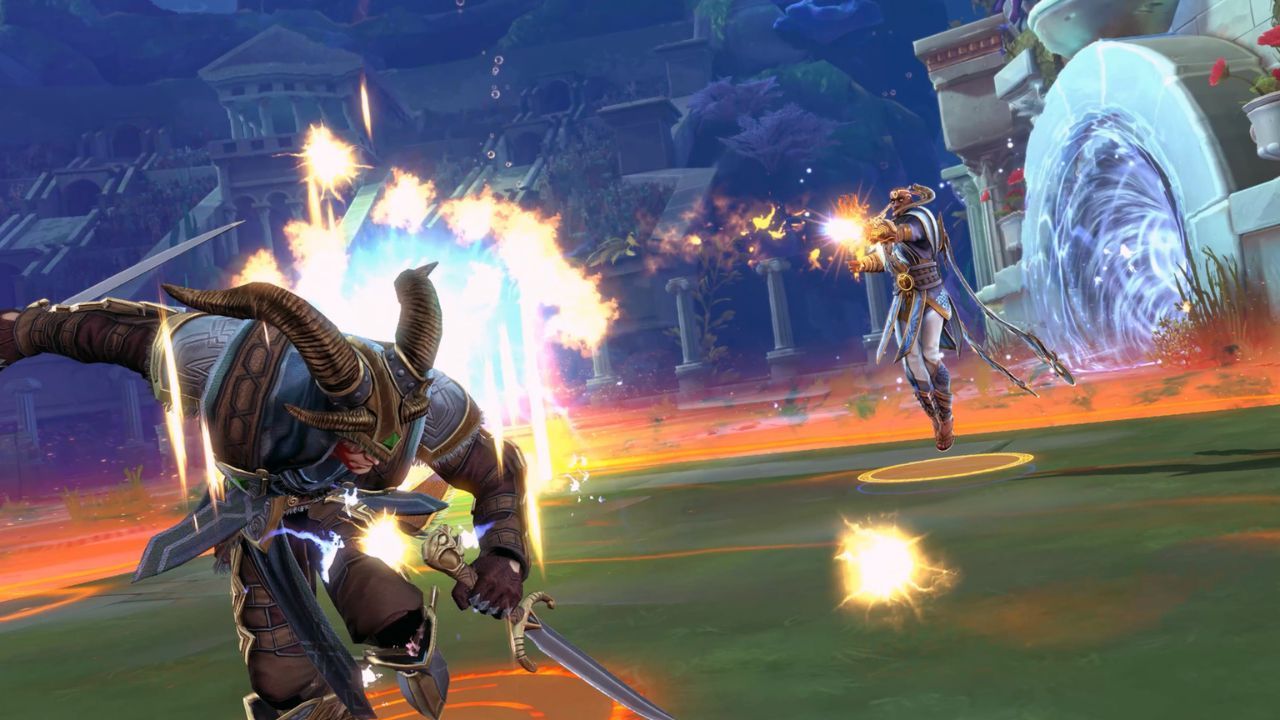 Two characters are fighting in Smite.