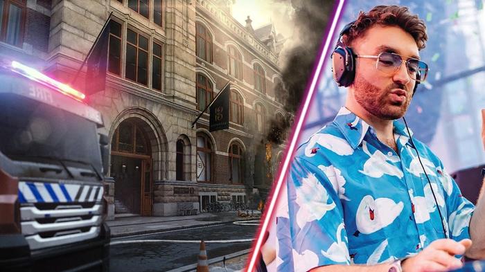 Screenshot of Warzone 2 map set in The Netherlands and Oliver Heldens wearing headphones