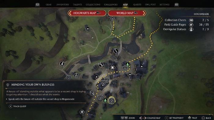 Map in Hogwarts Legacy showing the location of the PlayStation exclusive quest.