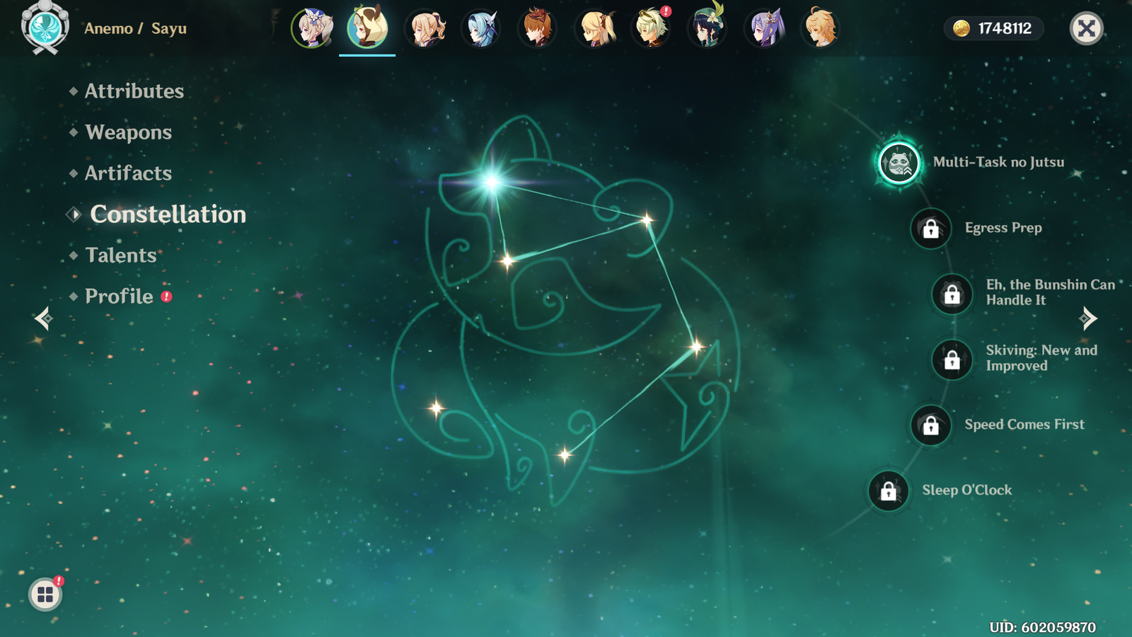 Sayu's Constellation screen