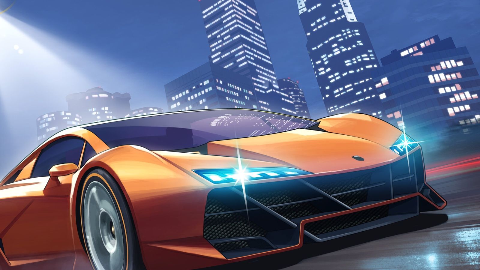 GTA Online The High Life Car artwork. The image shows a high-end orange sports car. 