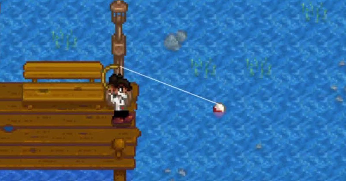 Stardew Valley player fishing at end of pier