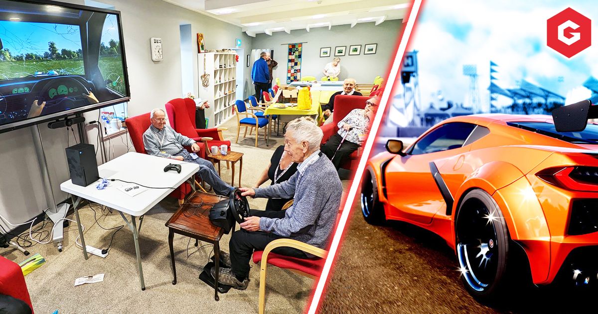 An image of some dementia sufferers playing Forza.