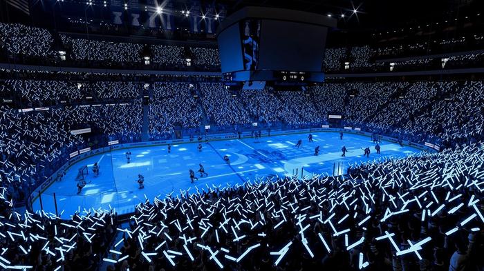 Image of a dimly lit stadium in NHL 2K23.