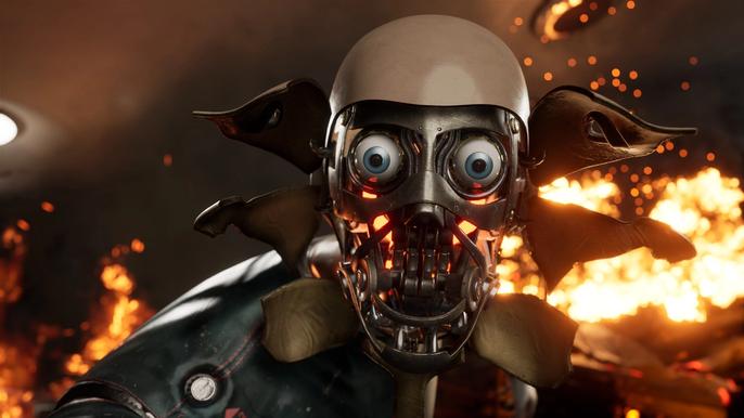A robot with its inner face exposed in Atomic Heart.