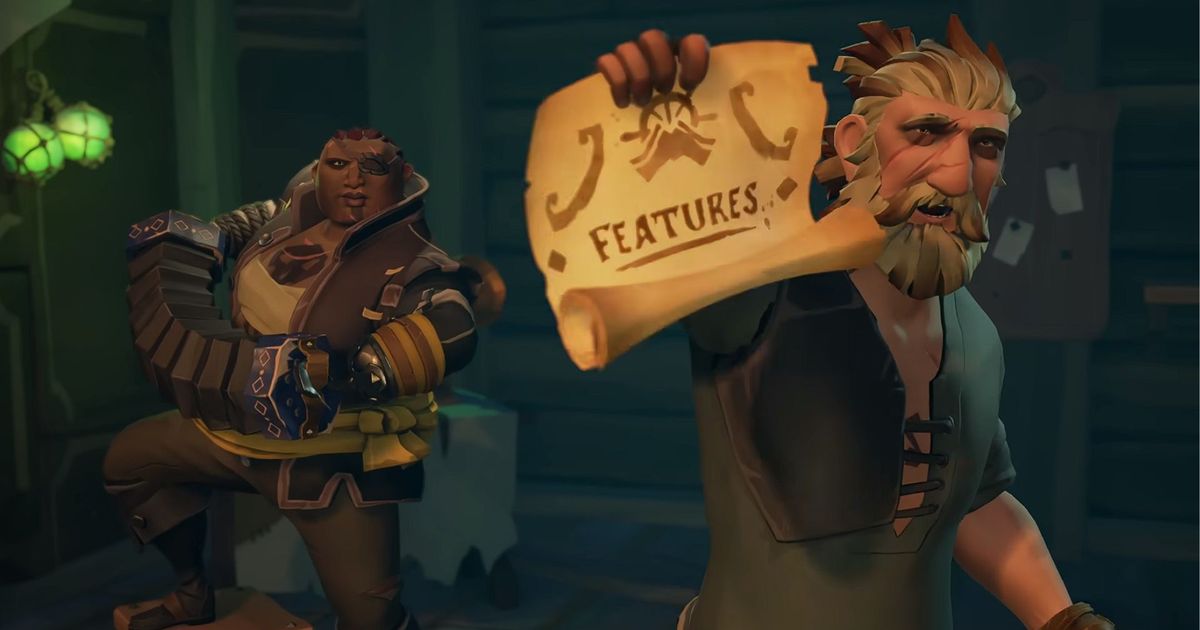Shot from the Sea of Thieves Season 7 trailer showing a pirate holding a scroll