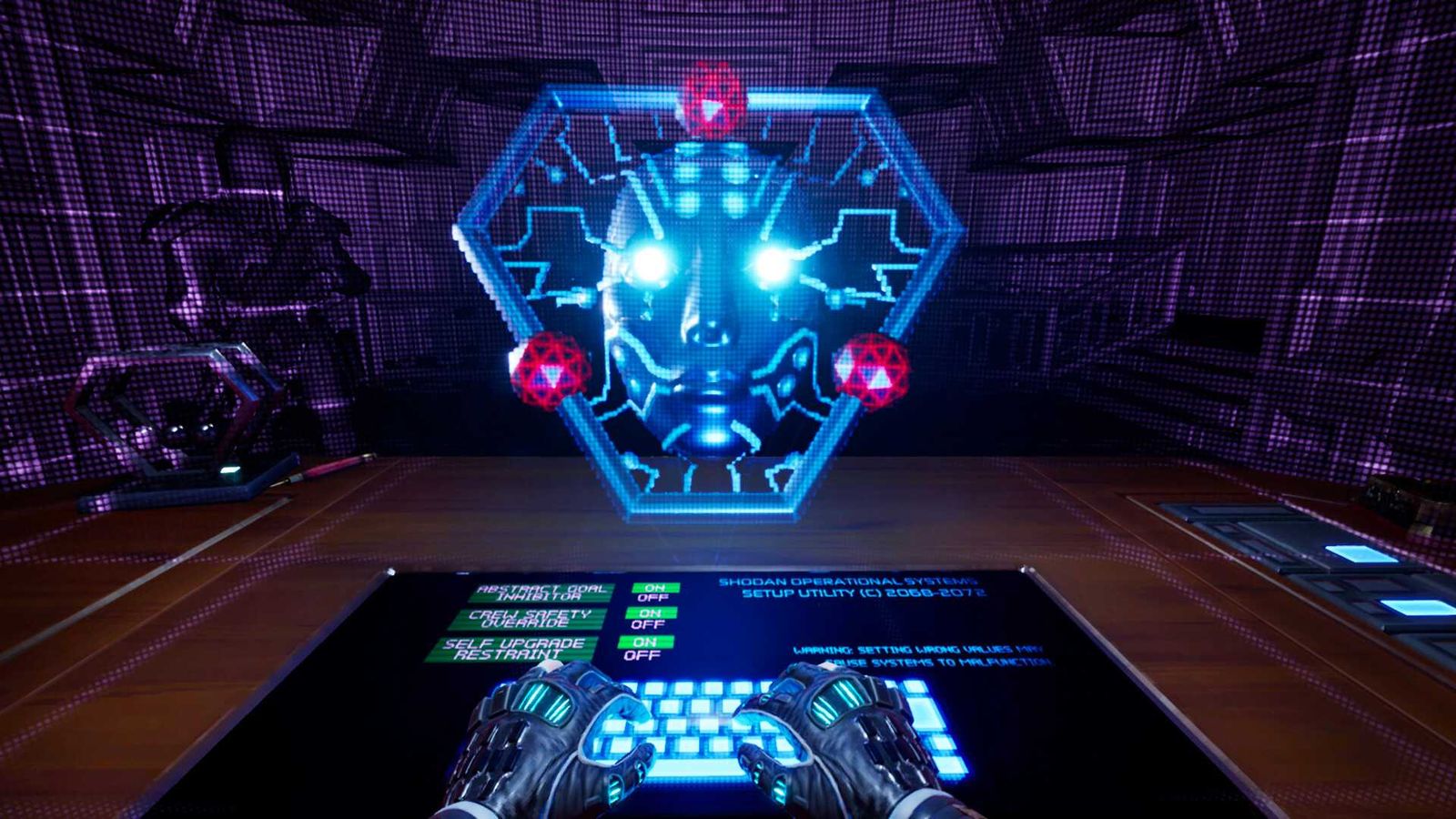 An AI face coming from a monitor in System Shock.