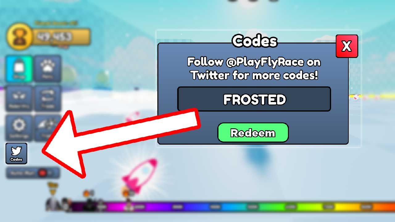 Using Fly Race codes on Roblox.