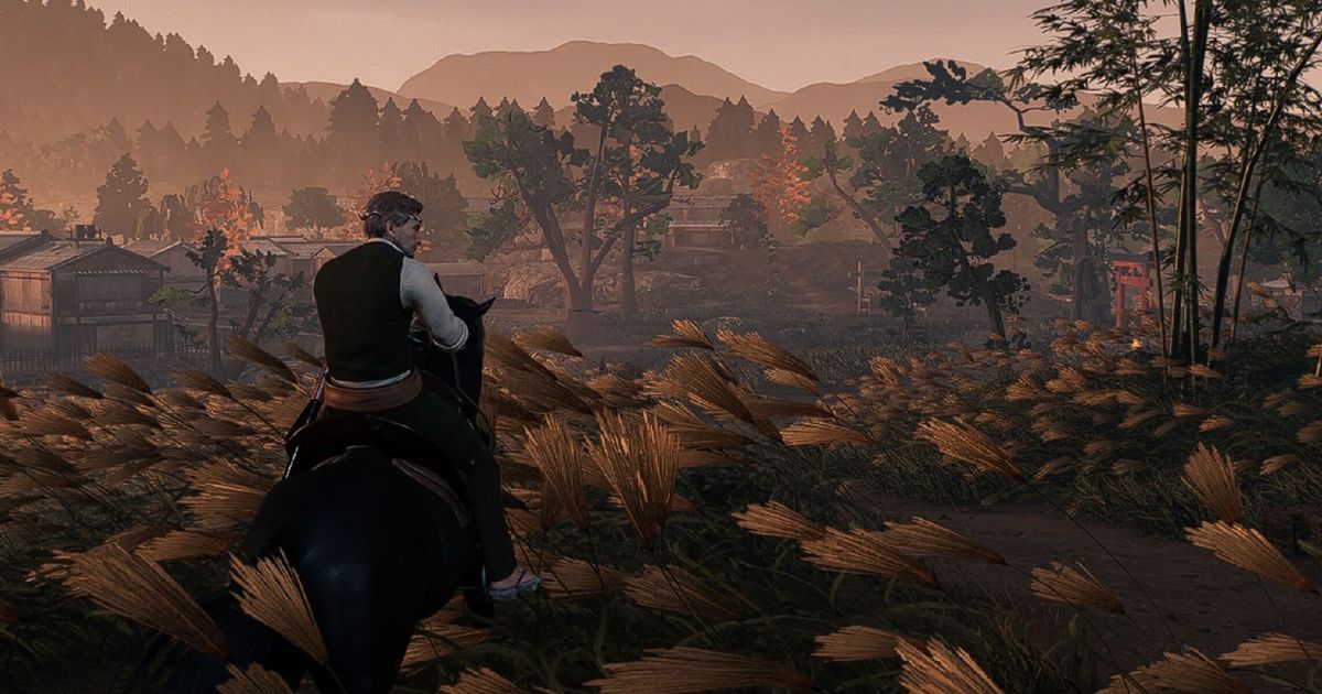 Character in Rise of the Ronin looking over the scenery on horseback