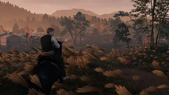 Character in Rise of the Ronin looking over the scenery on horseback