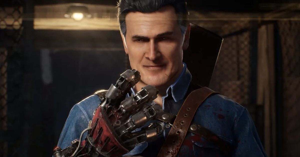 Image of Ash with his mechanical hand in Evil Dead.
