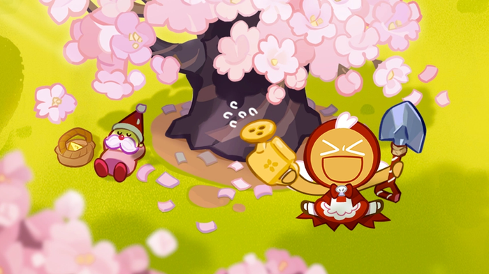 Image of Cherry Cookie below a tree in Cookie Run: Kingdom