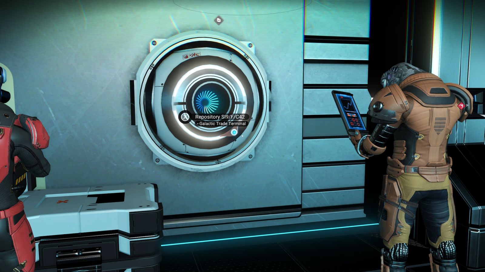A Galactic Trade Terminal at a Space Station in No Man's Sky.