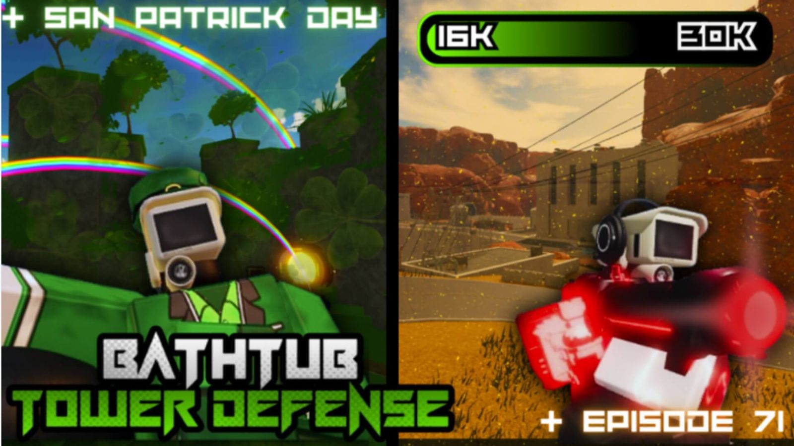 Bathtub Tower Defense poster featuring two roblox robot character
