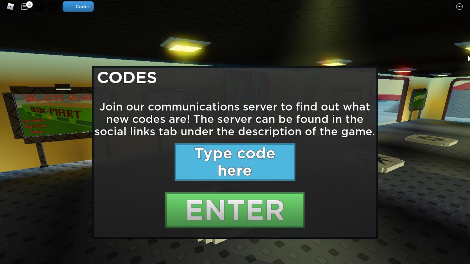 Screenshot of the Friday Night Bloxxin code redemption screen.